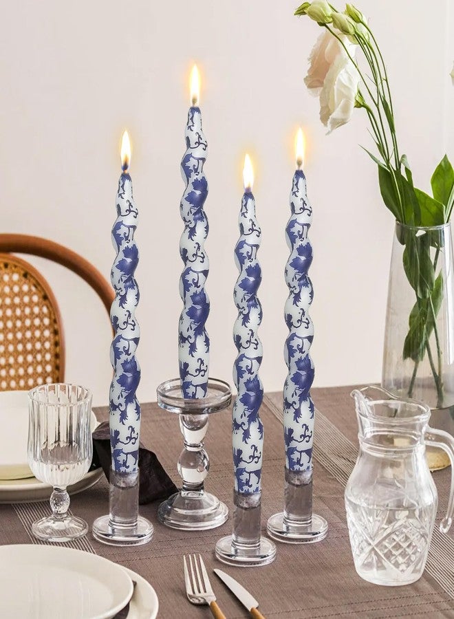 MANNYCOM Spiral Blue and White Taper Candles -7.5 Inch Short Unscented Chinoiserie Design Candlesticks for Weddings Family Gatherings Restaurants Holiday Decorations Elegant Table Candles for Events Set of 2 - Image 2